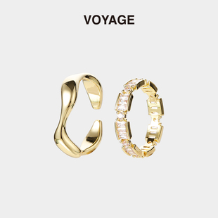 voyage两件套轻奢金色戒指女小众，设计高级感食指女生指环对戒情侣