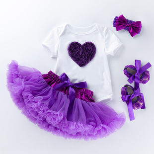 跨境ins童装母亲节礼物女宝宝卡通哈衣紫色，蓬蓬裙套装z婴儿半身裙