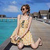 黄色格子吊带连衣裙女夏季短款小个子沙滩裙海边度假裙气质小黄裙