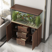 新中式鱼缸柜实木底柜超白缸海缸地柜带抽屉描金水族箱水草缸架子