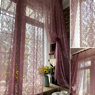美式田园窗帘韩式透光紫粉色，蕾丝成品窗帘窗纱，床幔门帘阳台飘窗帘