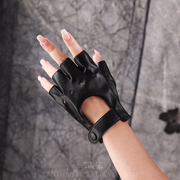 暗黑赛博朋克哥特半指皮手套Lolita女表演cos机能风露指半掌手套
