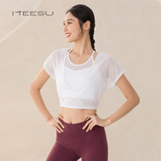 夏季短袖t桖女运动罩衫，时尚修身透气跑步健身瑜伽服显瘦上衣