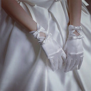 新娘婚纱手套伴娘礼服，白色蝴蝶结结婚婚庆婚礼，短款绸缎氨纶手套