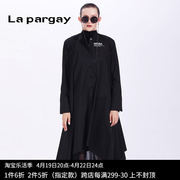 Lapargay纳帕佳2024女装春季黑色中长款长袖休闲宽松直筒衬衫