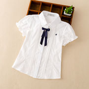 女童衬衫短袖夏装2023儿童白衬衣(白衬衣，)纯棉洋气女孩打底衫宝宝上衣