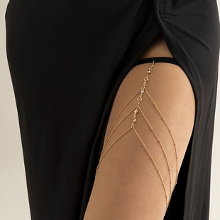 三层流苏水晶珍珠金属大腿链女 欧美时尚性感度假露腿装饰品