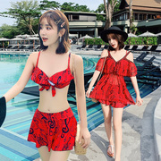 泳衣女三件套小胸聚拢遮肚显瘦泳装韩国可爱性感小清新温泉游泳衣