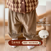韩系婴童冬装加绒长裤婴儿，宝宝加厚灯芯，绒裤儿童冬季小熊休闲裤潮