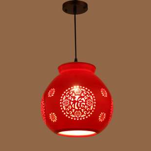 中式红灯笼阳台灯过道，玄关红色吊灯中式陶瓷，乔迁阳台红灯笼吊灯