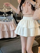 粉色蓬蓬蛋糕短裙女夏季高腰，显瘦a字荷叶，边伞裙小个子百褶半身裙