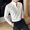 新中式垂感弹力男士衬衫立领，长袖商务休闲青年，寸衫韩版潮流衬衣男