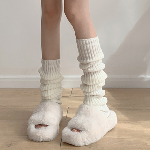 夜间教习室针织袜套jk白色袜子女款小腿套秋冬雪地靴堆堆袜y2k