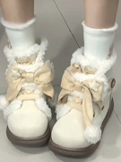 少女学生鞋冬季加绒毛绒棉鞋可爱平底圆头，蝴蝶结雪地靴lo鞋子