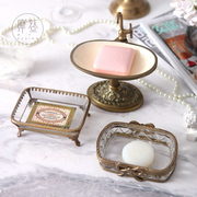 印度进口复古黄铜玻璃香皂盒创意肥皂盒欧式卫浴室样板间软装饰品