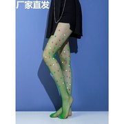 绿色丝袜春夏渔网袜可爱桃心绿色，显瘦美腿女士连裤袜打底袜，白丝袜(白丝袜)
