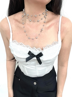 高级气质银灰色玻璃珍珠项链，多种戴法复古毛衣，链女多层叠带优雅