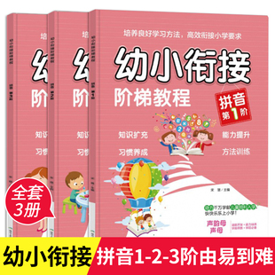 全套3册幼小衔接阶梯教程拼音练习册学习教材汉语拼音，字母表描红本田字格拼读训练一年级笔顺，一日一练阅读与识字课件阅读绘本