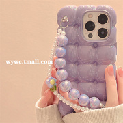 紫色鸡蛋仔珍珠花朵腕带苹果14手机壳iphone14pro高级感小众14promax苹果13套12全包镜头ProMax女Pro适用