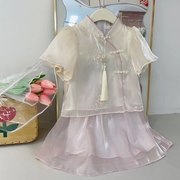 女童旗袍夏装新中改良套装上衣甜美半身裙两件套裙