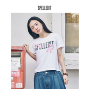 SPELLEDIT2024蝴蝶结T恤韩版女通勤修身上衣设计感短款纯棉