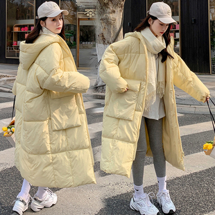 奶黄羽绒棉服女中长款2023年冬季韩版chic面包服棉衣加厚外套