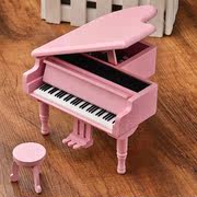 时尚创意粉色木质三角钢琴音乐盒，木制仿真八音盒，创意家居摆件