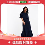 香港直邮潮奢 ASOS 女士设计缎面蝴蝶袖不对称下摆中长连衣裙(海)