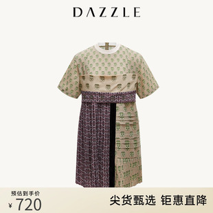 DAZZLE地素奥莱 春夏假两件小众设计感印花拼接短袖连衣裙女