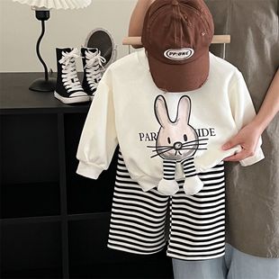 儿童卡通兔子休闲套装2024春秋季韩版女童卫衣条纹裤两件套潮