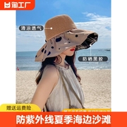 安踏防晒帽女遮阳帽防紫外线，夏季沙滩大檐遮脸黑胶太阳帽子可折叠