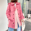 韩版粉红色减龄中长款双排扣长袖风衣外套，女冬季欧洲站潮