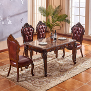 浮雕木鱼套大理石台面餐桌桌餐椅椅一组合四六豪华餐桌椅家具