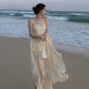 2024网红雪纺夏季连衣裙女海边度假裙超仙吊带巴厘岛沙滩长裙