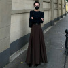 法式西装黑色半身裙女冬季高腰显瘦大裙摆百褶裙咖色伞裙长裙