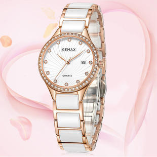 防水品牌女超薄简约石英表款手表，士手表瑞士镶钻白色陶瓷