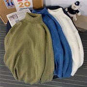 高领毛衣男黑色港风韩版潮流个性情侣款针织衫男生秋Y装色毛线衣