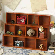 zakka做旧木质桌面收纳柜，创意阶梯12格展示柜，家居首饰杂物储物盒