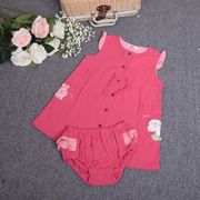 卡拉猫原创可爱立体拼布粉红色纯棉幼儿童装连衣裙内裤2件套