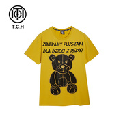 TCH轻奢潮牌小熊烫钻圆领宽松黄色短袖T恤男女同款T213106055