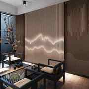 现代新中式木格栅墙纸山水造型装饰壁画客厅电视背景墙布茶室壁纸