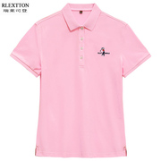 夏季透气珠地棉女装上衣翻领短袖，t恤粉红色polo衫，半袖体恤t粉色薄