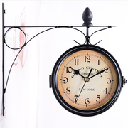 欧式铁艺双面挂钟创意美式两面挂表现代简约客厅复古装饰双面挂钟