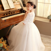 花童公主裙女童钢琴演奏礼服女孩，生日白纱裙(白纱裙)演出服儿童主持人服装
