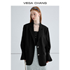 VEGA CHANG黑色西装女2024年春季时髦喇叭袖设计小个子短外套
