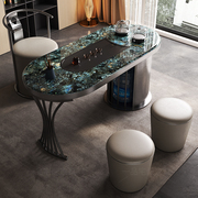 阳台小茶桌椅组合轻奢家用岩板茶台不锈钢茶几现代简约微晶石茶桌