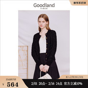 名媛小香风goodland美地女装，2023秋季玫瑰饰品针织衫外套