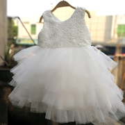 女童韩版礼服白色婚纱，公主连衣裙蓬蓬，纱裙六一幼儿园毕业礼服