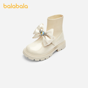 巴拉巴拉女童靴子童鞋公主甜美2024春秋袜靴蝴蝶结精致新年中筒靴