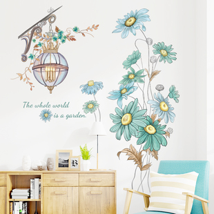 欧风路灯花朵花束墙贴画客厅卧室走廊背景墙装饰防水自粘墙角植物